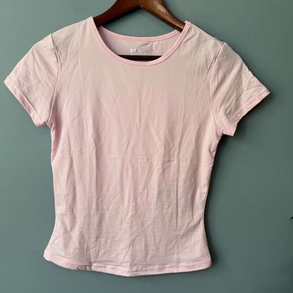 🔹5/$25🔹 SHEIN NEW IN BAG Pink Round Neck Short Sleeve T-Shirt. Size Small - Picture 9 of 9